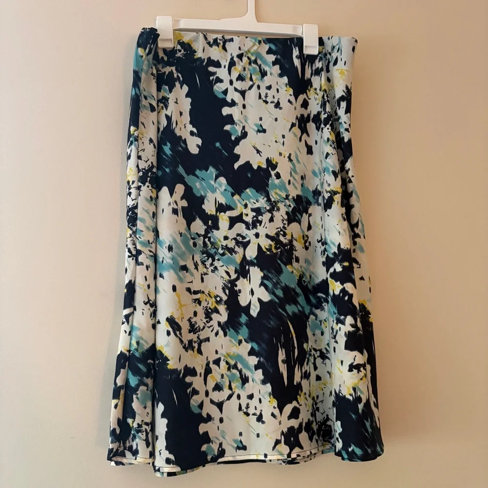 Banana Republic Floral Midi Skirt in Navy, White, Teal & Yellow - Picture 1 of 4